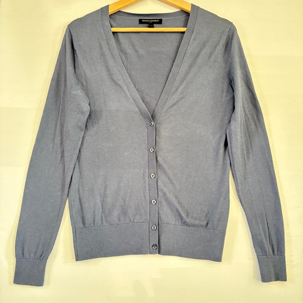 Banana Republic Womens Dusty Blue V-Neck Button Front Cardigan Sweater Size M